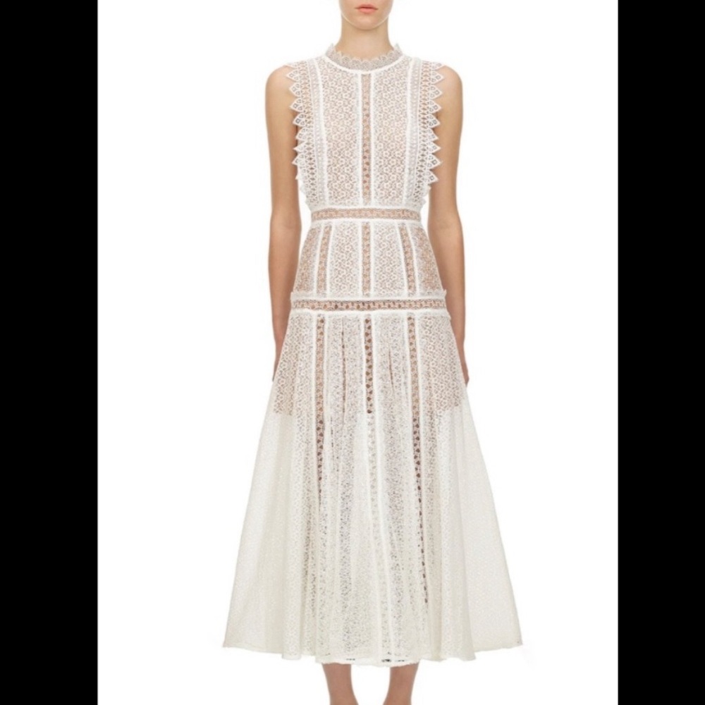 Self portrait white lace panel midi dress US size 8 - just beautiful.